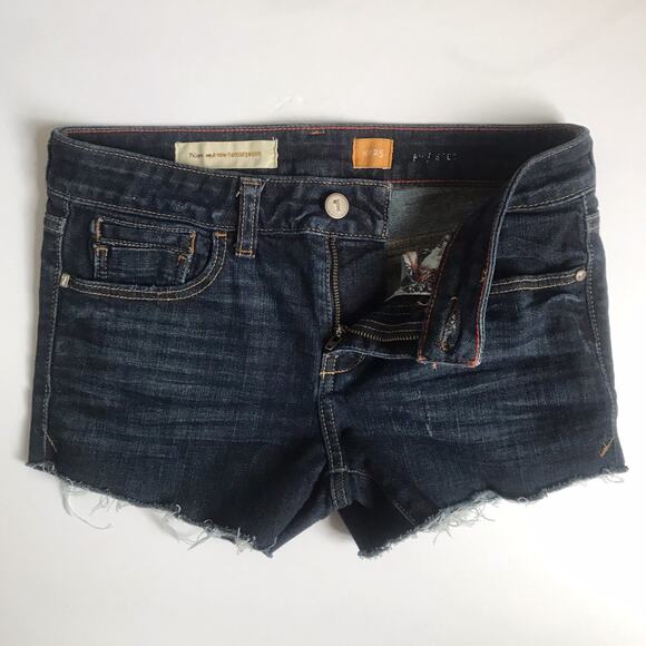 Pilcro and the Letterpress Jean Shorts Dark Wash Denim Cutoffs Raw Hem Size 25 - Picture 4 of 4